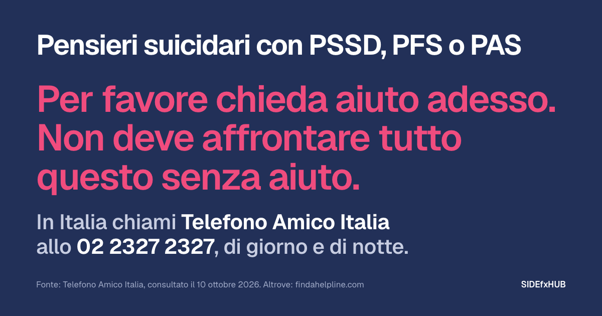 Pensieri suicidari con PSSD, PFS o PAS